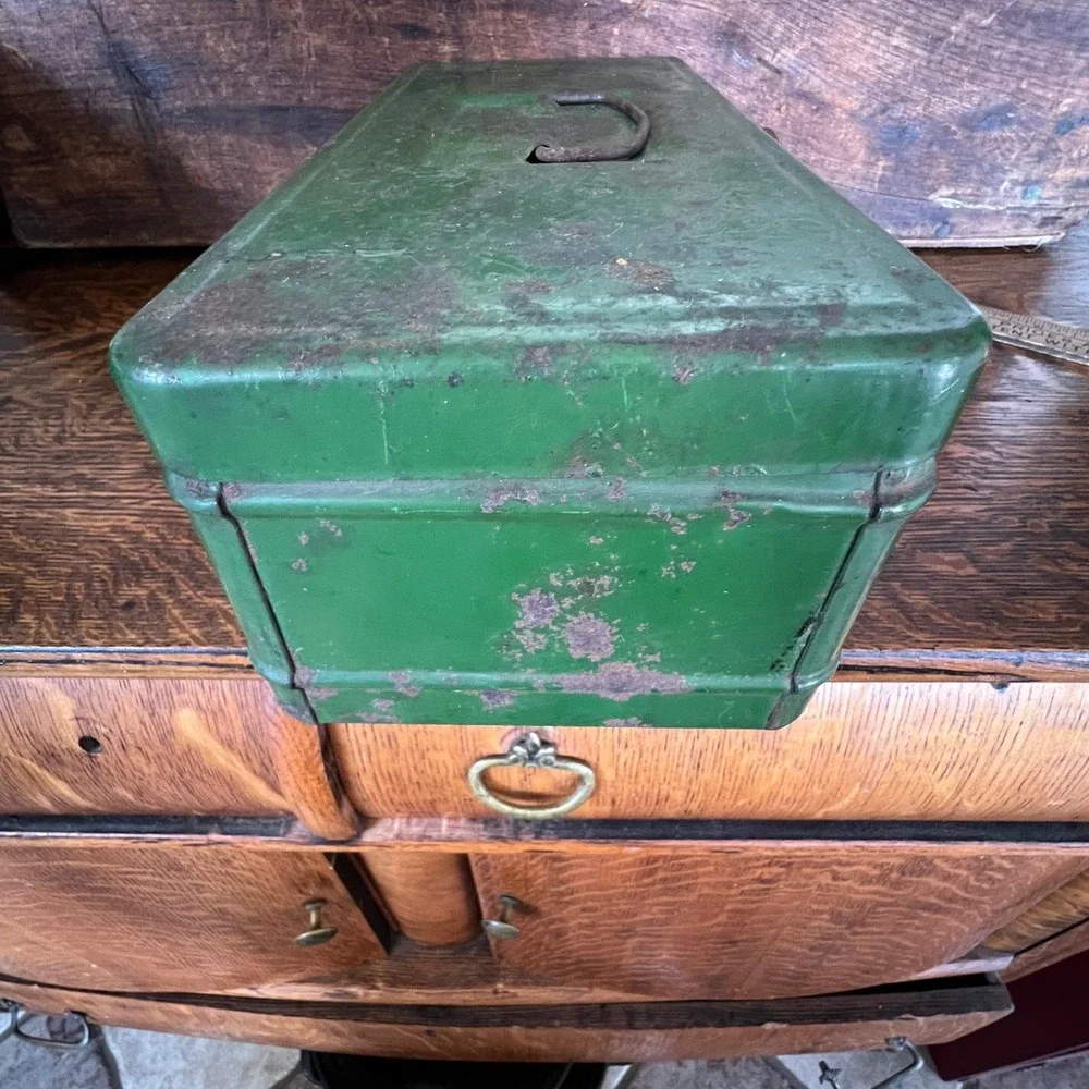 Vintage Climax Green Metal Toolbox Industrial Steel Storage Box Small Chest